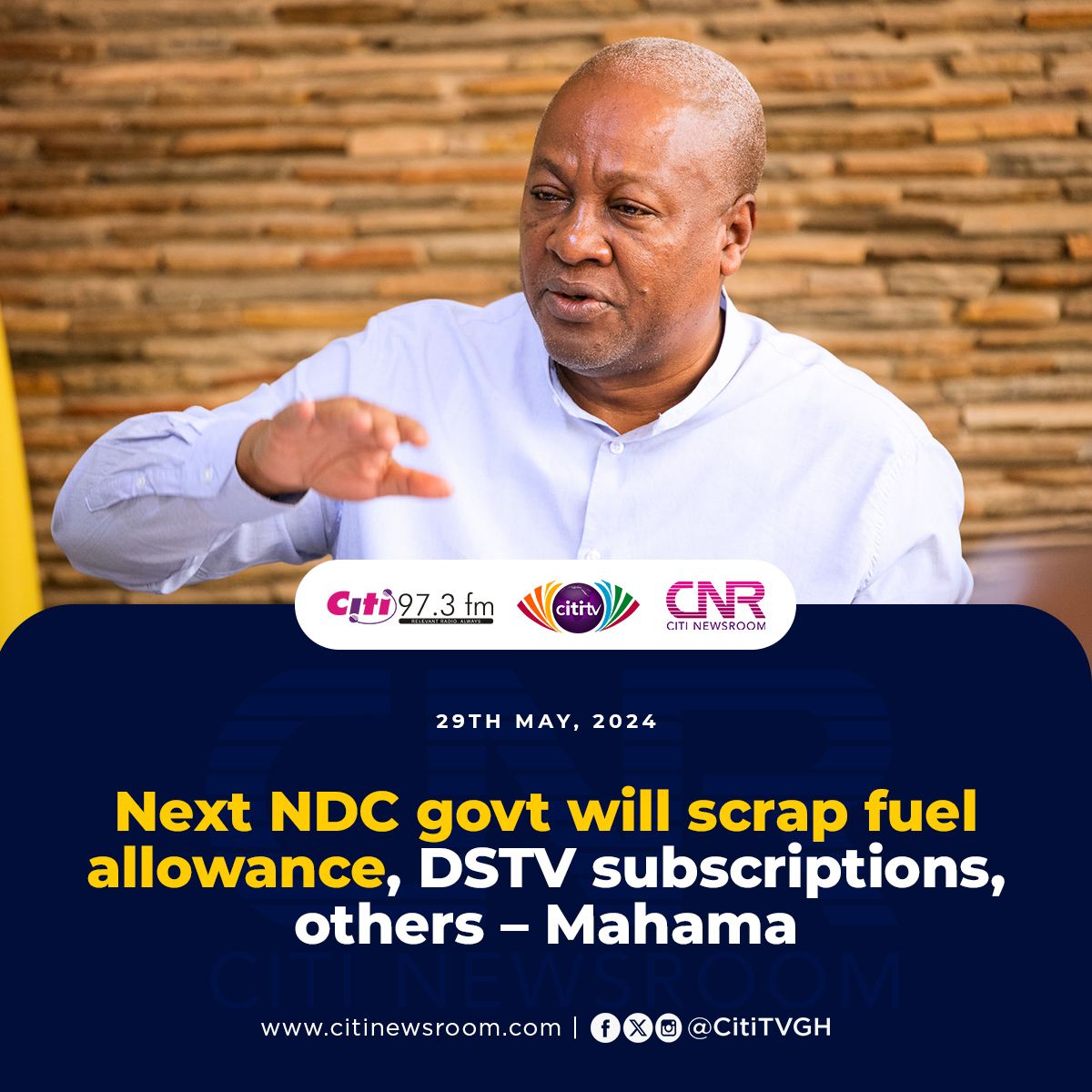 Next NDC govt will scrap fuel allowance, DSTV subscriptions, others – Mahama #CitiNewsroom | More here: tinyurl.com/3f677kwz