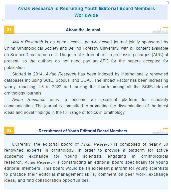 Yali_Si's tweet photo. 📢📢 #Avian Research is recruiting youth editorial board members worldwide! Application deadline: 30 June 2024. Please spread the word!! @avianres https://t.co/NFvTs1dbkG