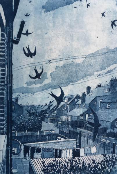 Janis Goodman, contemporary printmaker based in the uk, who creates work featuring city and  countryside #womensart