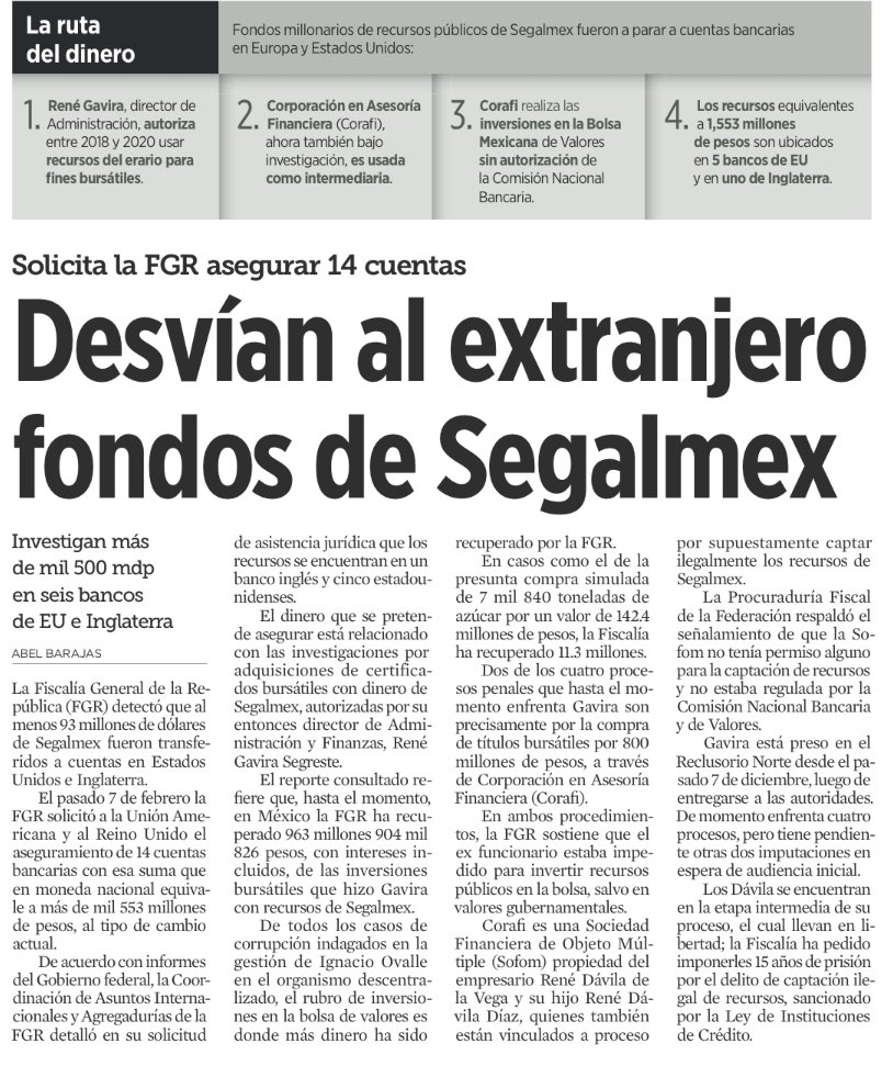 ¿Ya vieron dónde fue a parar parte de la lana del fraude de #Segalmex? Y el caradura corruptazo de Ignacio Ovalle sigue feliz e impune gracias a López. La FGR detectó que al menos 93 millones de dólares de Segalmex fueron transferidos a cuentas en Estados Unidos e Inglaterra.