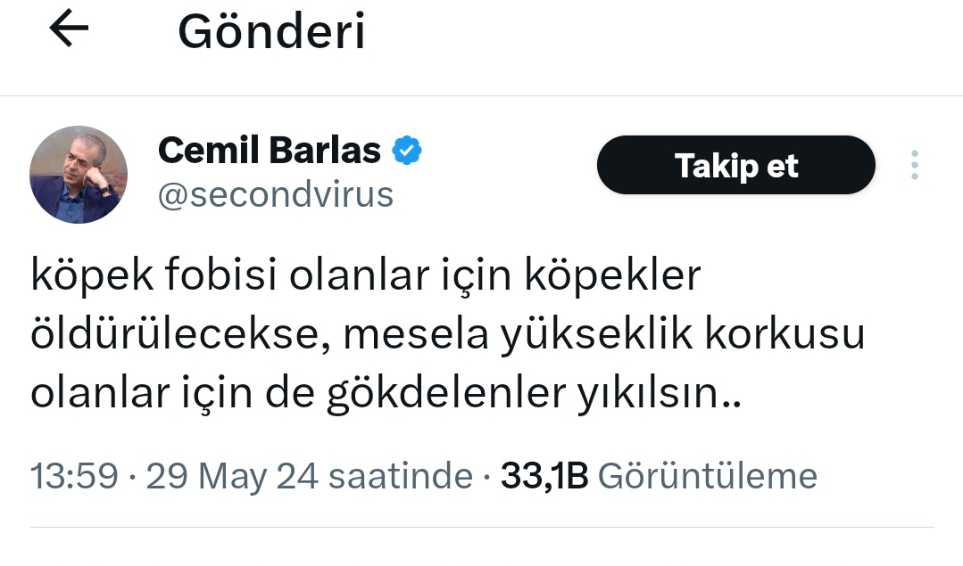 Ciddi ciddi oturmuş bunu yazmış!
Bunların çoğu böyle, 
mukayese yeteneği olmayan empati yoksunu tipler!

Sokaklar ve parklar çocuklar için tehlikeli olmaktan çıkana kadar,
Sokak Köpekleri Toplatılsın