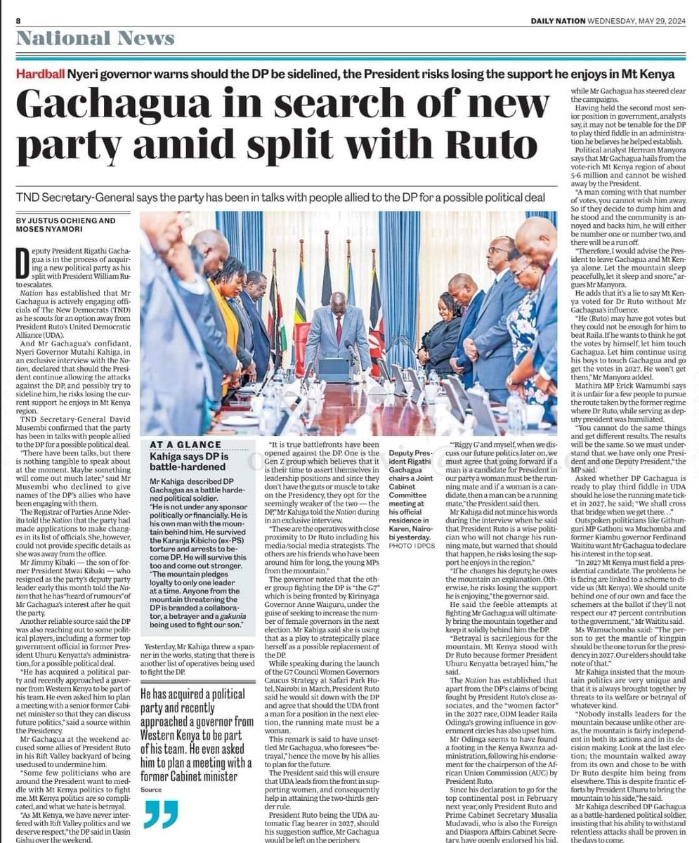 FAKE NEWS! Why would a Media House publish such misleading and FALSE information? 

Deputy President Rigathi Gachagua demands retraction of this fabricated article and an apology with the same prominence.
