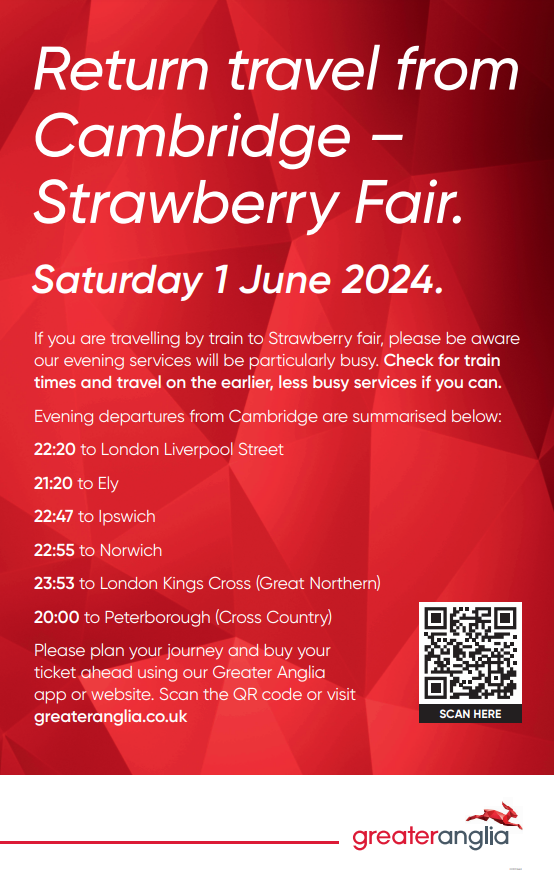 Information for Customers travelling to the Strawberry Fair this weekend 👇🍓