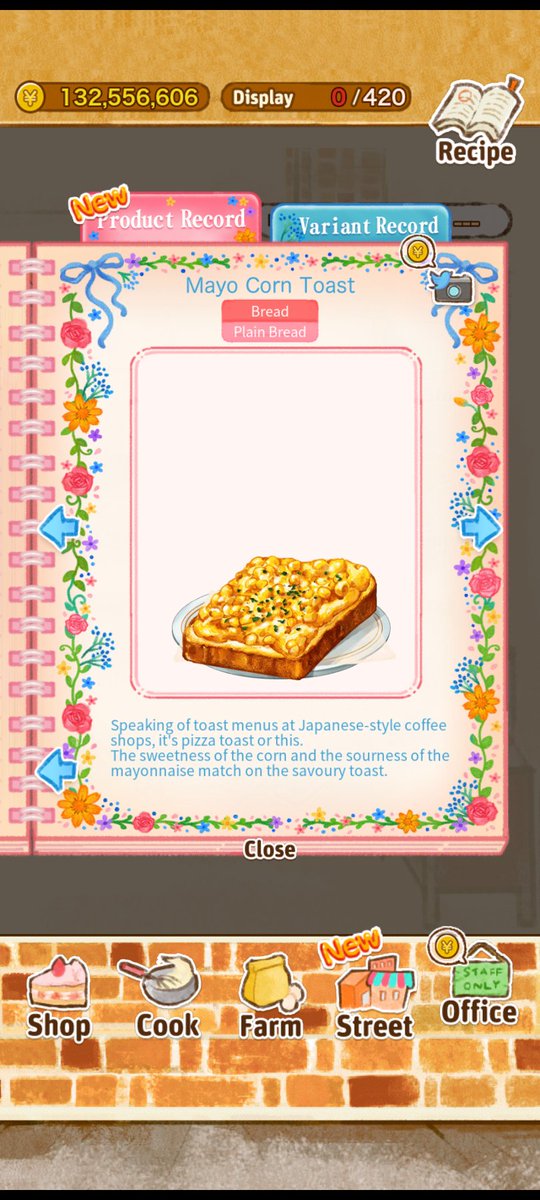 【Mayo Corn Toast】
Speaking of toast menus at Japanese-style coffee shops, it's pizza toast or this.
The sweetness of the corn and the sourness of the mayonnaise match on the savoury toast.
suk9.com/r/candymaker2/…
#CandyMaker2 #洋菓子店ローズ #お菓子作り2 #Cybergate