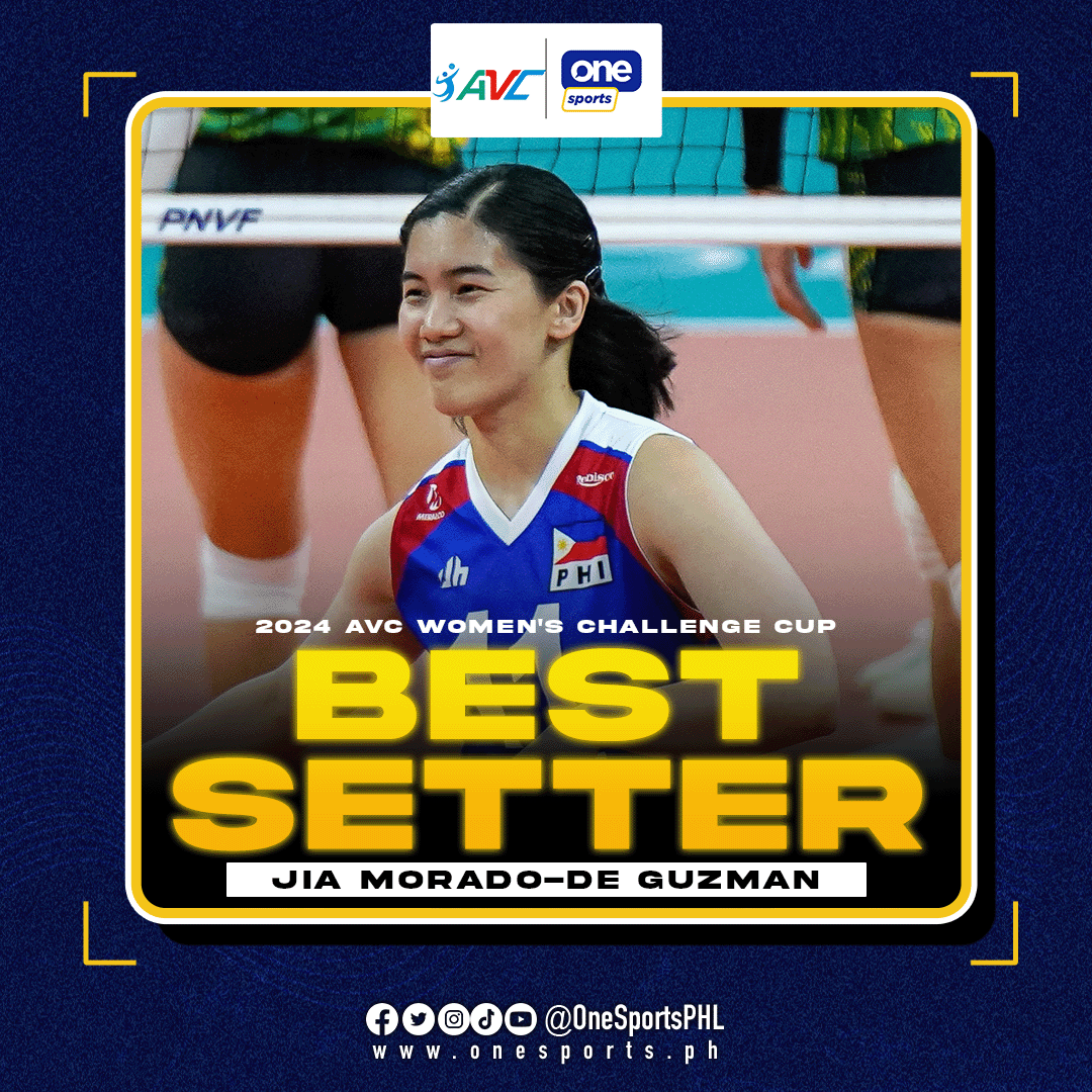 JIA IS GOLD 🤩

From orchestrating some of the best plays for Alas Pilipinas to leading the team to a historic bronze in the AVC, team captain Jia De Guzman bags the Best Setter citation at the 2024 Women's Challenge Cup.

#AlasPilipinas #AVCChallengeCup