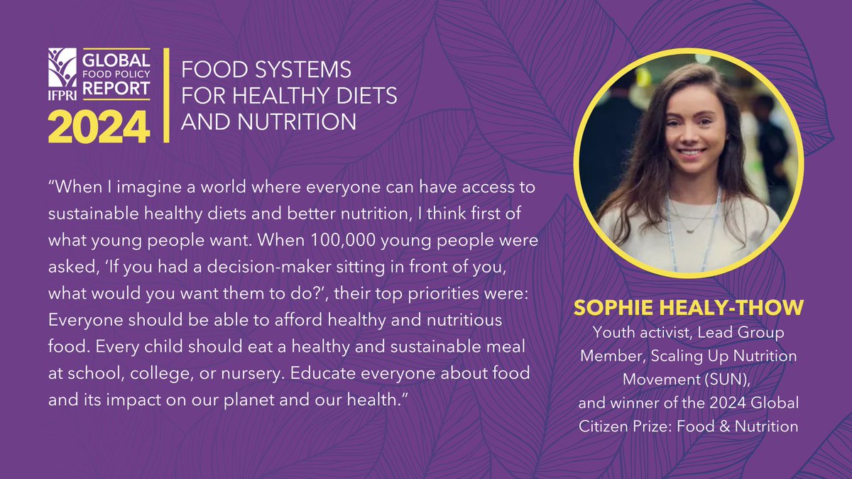 In the face of growing challenges from unhealthy diets, malnutrition, & environmental constraints, @IFPRI's 2024 Global Food Policy Report emphasizes transforming #foodsystems for sustainable healthy diets for all. 📘hdl.handle.net/10568/141760 💻gfpr.ifpri.info #GFPR2024