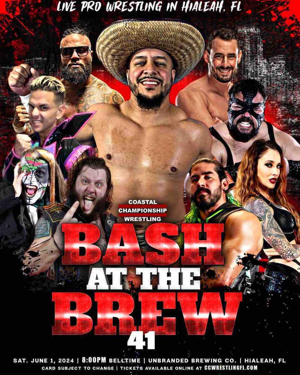 Only a few days away. Bash 41 is going to be CRAZY. NO DQ Main Event, SAA and Cha Cha Charlie vs. Danny Briggs, Stallion Rogers, and The QROWN Fulton vs. Eddie Valentine Domino’s birthday party And MORE! This Saturday 8pm Buy tickets now. coastalchampionshipwrestlingfl.com/events-1/bash-…