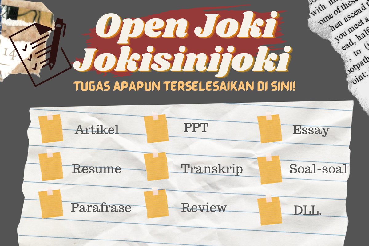 Lagi ada tugas? Tapi males ngerjain? Jokiin aja!!✨

Jokiin aja tugasmu di JOKISINIJOKI!
Mau joki tugas artikel? resume? ppt? transkrip? essay? Bisa semuanya!

Yuk order joki murah di wa.me/6285876035494 !

#jokitugas
#jokitugasmurah 
#jokiketik 
#zonauang 
#zonajajanᅠᅠᅠ