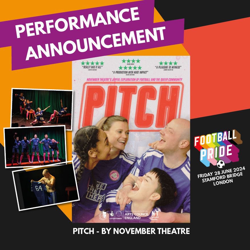 📣 A very special @FootballPrideUK announcement! 📣 🎭 We’re delighted to confirm a performance of PITCH by @NovTheatre at our big London event on 28 June This brilliant play about a grassroots team is pure #LGBTQfootball joy and not to be missed! 🎟️ Tickets on sale NOW! /1