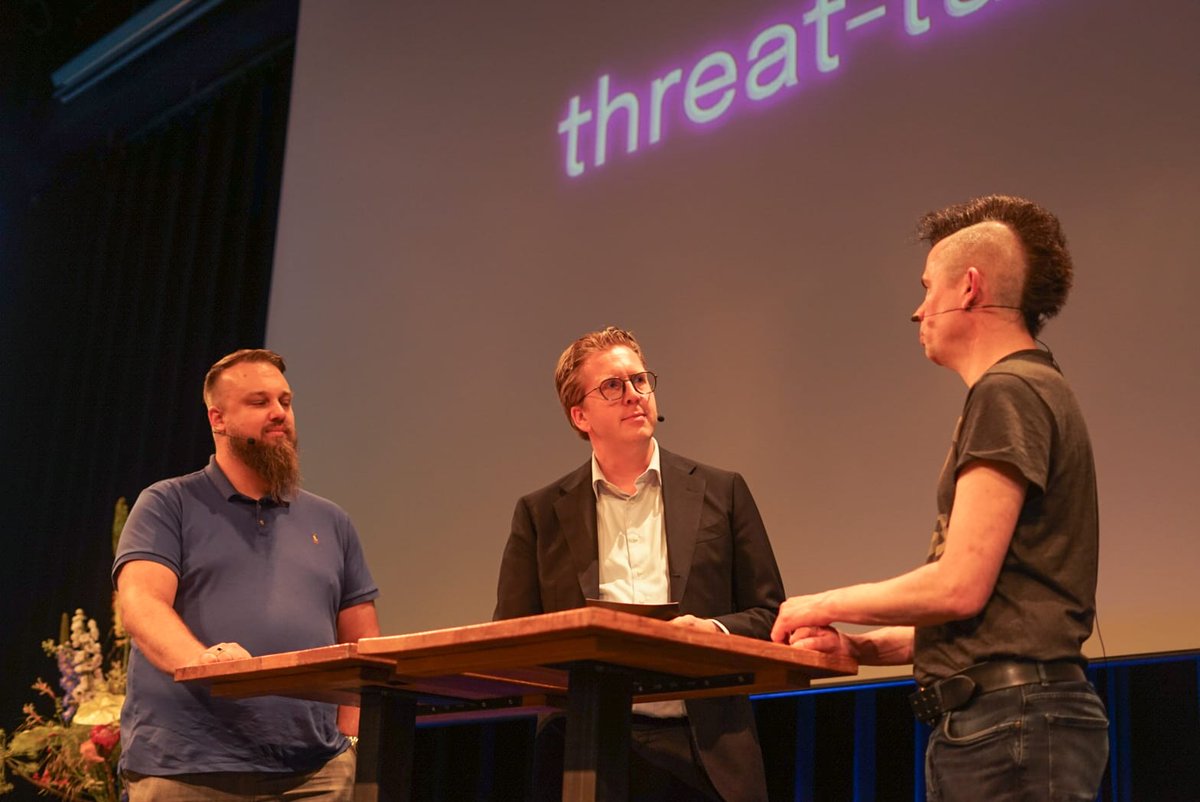 AMS_IX's tweet photo. Live podcast at #MOREIP: "Cyber Guardians: Anti-DDoS Coalition" with Lieuwe Jan Koning of @ON2IT, Martijn Peijer, Cybersecurity Expert at @Rijksoverheid  and Remco Poortinga - van Wijnen, Team Lead Security Technology of @SURF_NL . https://t.co/dFpNKHbbfq