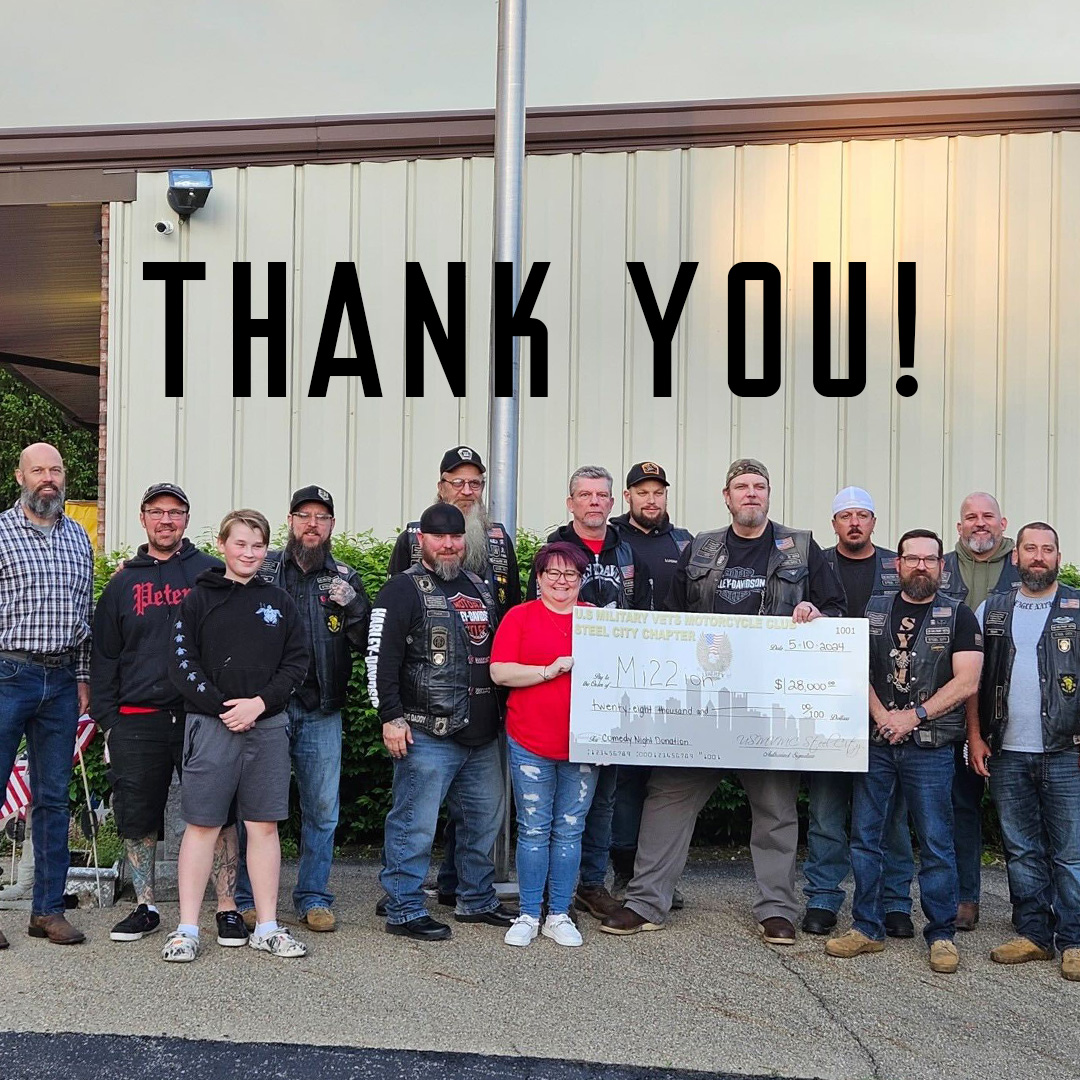 Thank you to the U.S. Military Vets Motorcycle Club (Steel City Chapter) who raised $28k at their comedy night for Mission 22! 👏🏼 #Mission22 #FamilyHealing #PostTraumaticGrowth #VeteranWellness #VeteranSupportServices #UnitedWeHeal