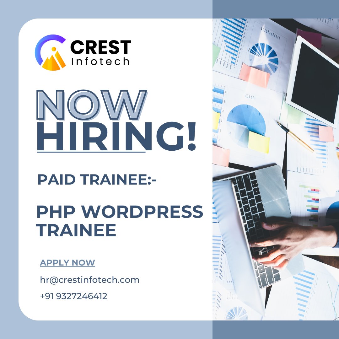 Contact: hr@crestinfotech.com #opportunities #WordPress #training #internship #batch2023 #intern2024 #batch2024 #careerdevelopment #jobs  @crest_web  ™