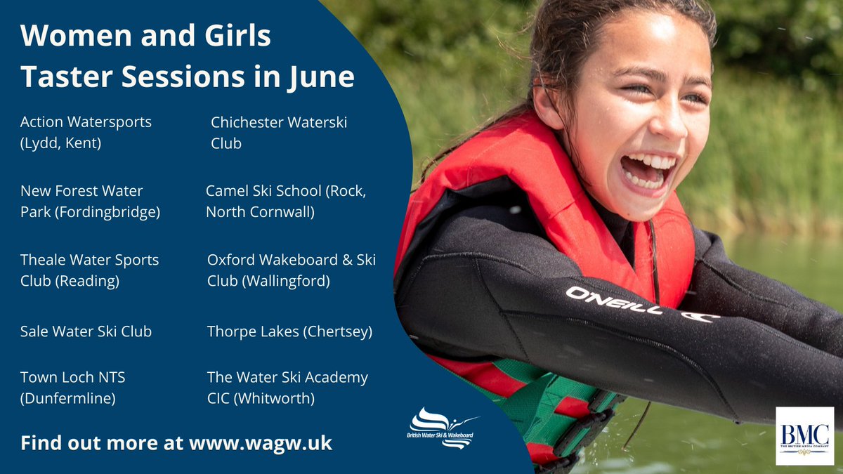 Working in partnership with the British Media Company and 13 waterski and wakeboard clubs around the UK, we have compiled a series of women and girls taster sessions this summer.

Find a session near you here: wagw.uk