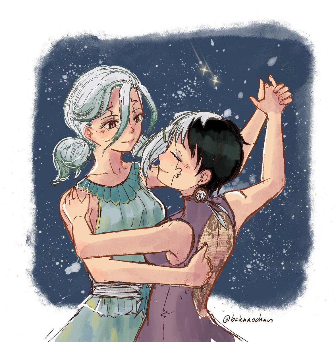You're in my arms and all the world is gone. 🥗🚀🃏 #DrSTONE #dcst #sengen #千ゲ #senku #gen #女体化