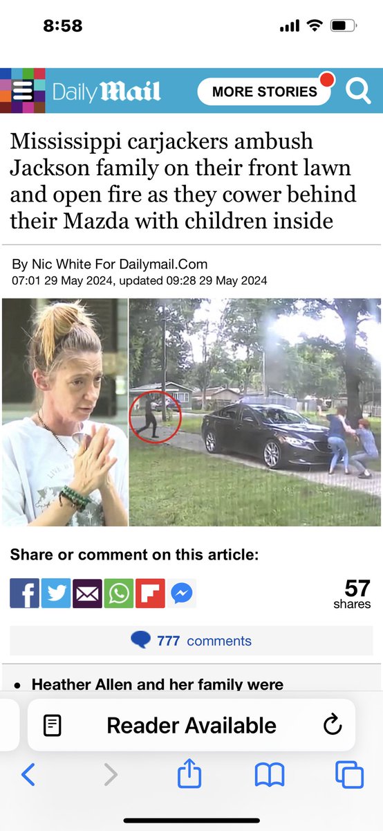 @CollinRugg The moment two armed thugs brazenly carjacked a family on their own front lawn while young girls were in the back seat has been caught on camera. Heather Allen and her family were ambushed while it was still daylight at their home in West Jackson, Mississippi. The family was