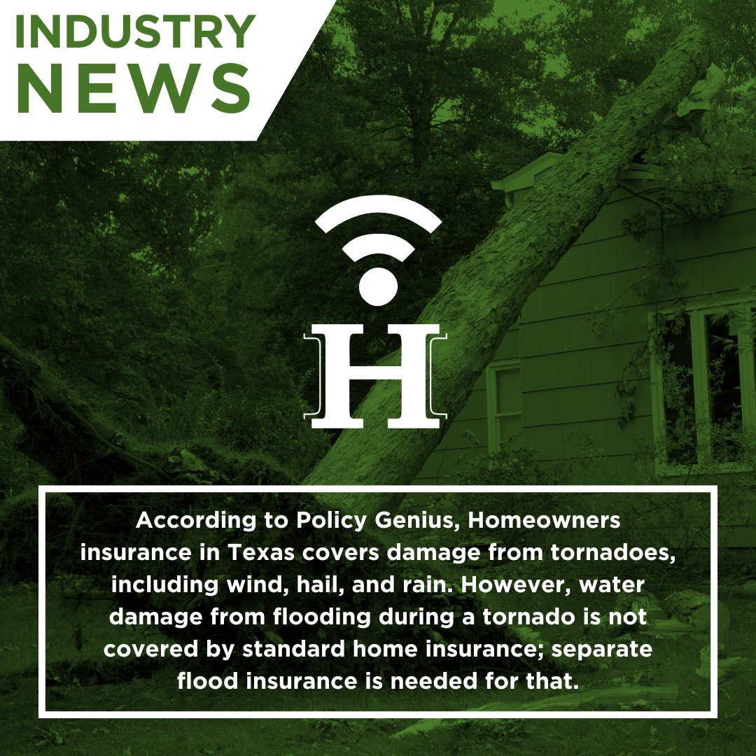 🌪️ In #Texas, homeowners insurance covers tornado damage, including wind, hail, and rain. However, flooding during a tornado isn't included. To protect your home from flood damage, you'll need separate flood insurance. #Insurance #Hotaling #HIS #IndustryNews