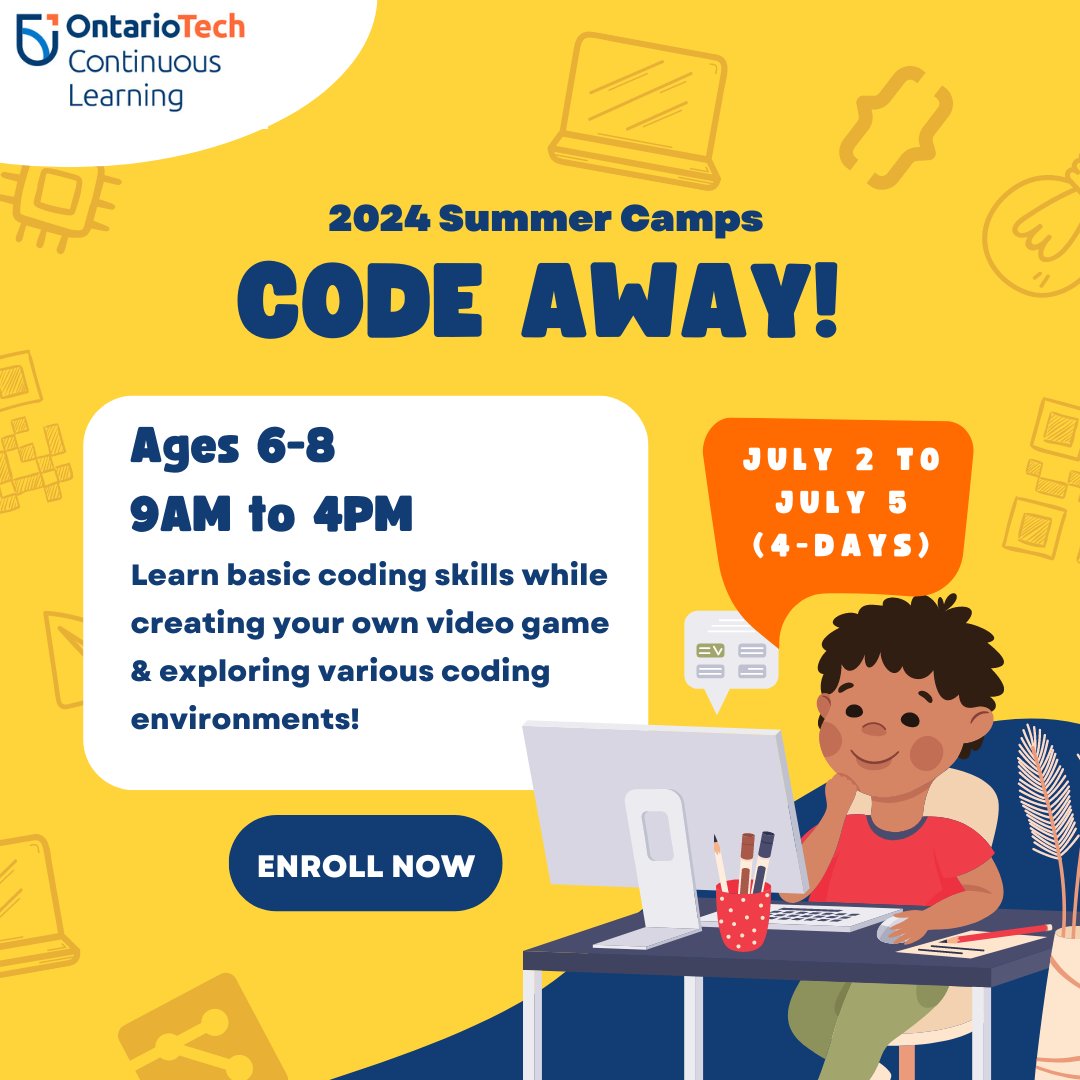 Join us for #summercamp! Campers will learn basic #coding skills with robotic devices. Advance to designing, building  & creating your own video game! 
*Suitable for campers new to coding & programming. Register today: vist.ly/37ewb