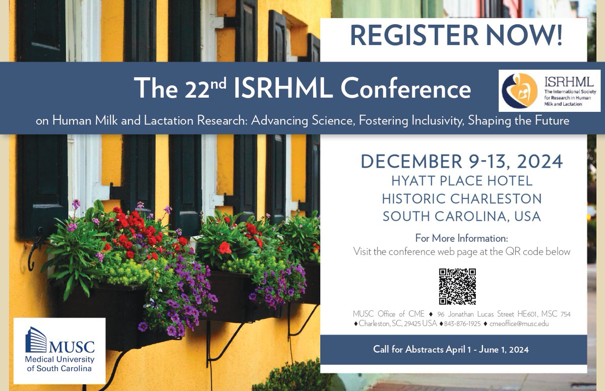 Mark your calendar! The 22nd International Society for Research on Human Milk and Lactation Conference is taking place December 9-13, 2024, in Charleston, South Carolina. #ISRHML2024 #LactationResearch #HumanMilk
Read More: ow.ly/aoTp50RSeUF