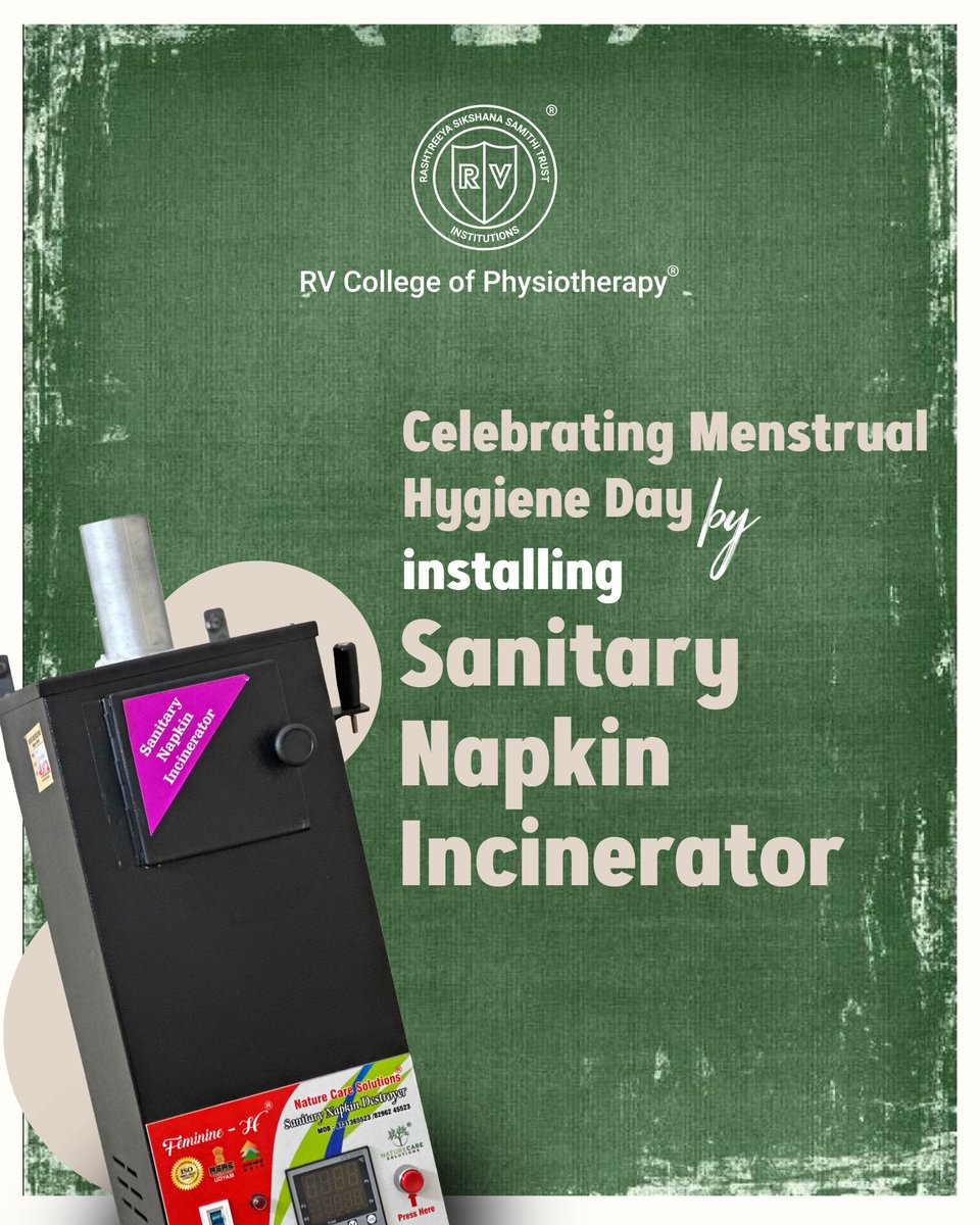 RVPhysiotherapy's tweet photo. At #RVCP, on World Menstrual Hygiene Day, we installed a Sanitary Napkin Incinerator to provide an eco-friendly solution for the disposal of sanitary products, fostering a supportive environment that ensures the well-being of our students and staff.

#MenstrualHygieneDay #RVEI https://t.co/lJUDeTBlaW