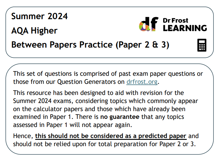 ⭐️Bumper Practice Papers for AQA Higher and Foundation Tier GCSE now available⭐️
PDF versions here: 
drfrost.org/downloadables.…
Worksheets to practice/set as tasks here: drfrost.org/worksheets.php…
(Intended to be used as a revision tool, not a prediction of paper content!)