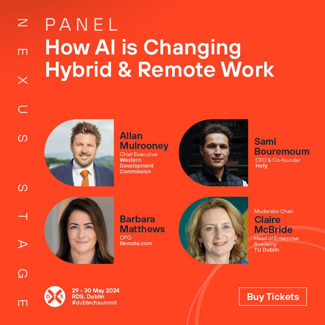 We’re at @DubTechSummit. At 2:50pm at the Nexus Stage, Dr. Claire Mc Bride will chair a panel discussion & lead a conversation on How #AI is Changing Hybrid & Remote Work with industry leaders Barbara Matthews, Sami Bouremoum, & Allan Mulrooney #HybridWork #dts2024