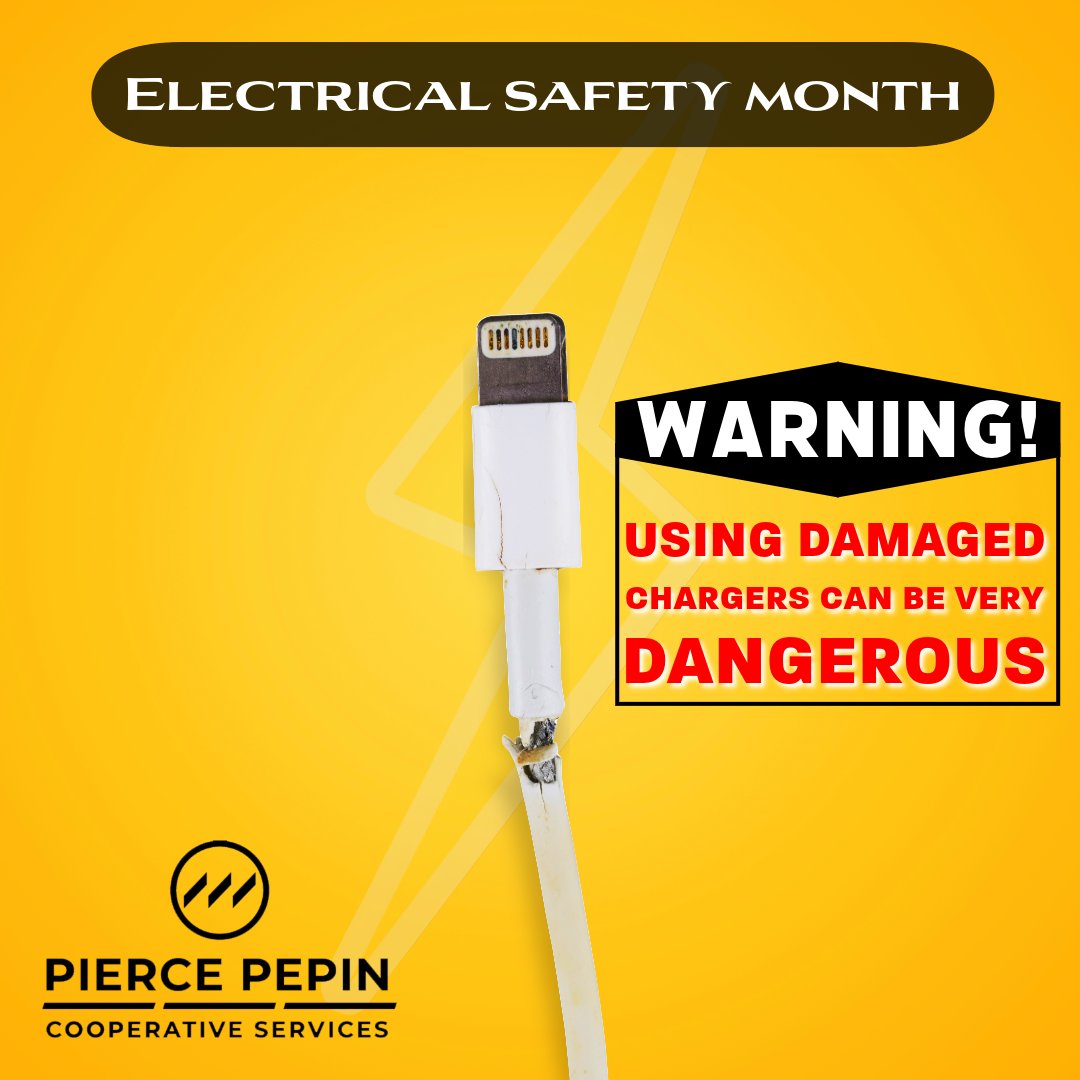 ⚡ Don't risk it! Damaged chargers can be dangerous. Replace them ASAP, and stay safe! #ElectricalSafetyMonth #LiveBetter