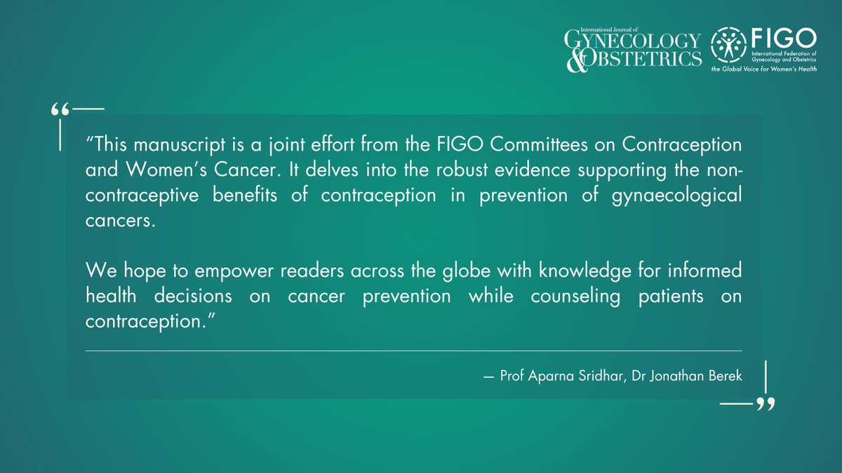 FIGO and @IJGOLive have released groundbreaking guidance on how contraceptives can reduce the risk of major gynecological cancers. Learn how IUDs, oral contraceptives, and more protect against endometrial, ovarian and cervical cancers.💡

🔗 Read here: ow.ly/vtQa50RY6Yp