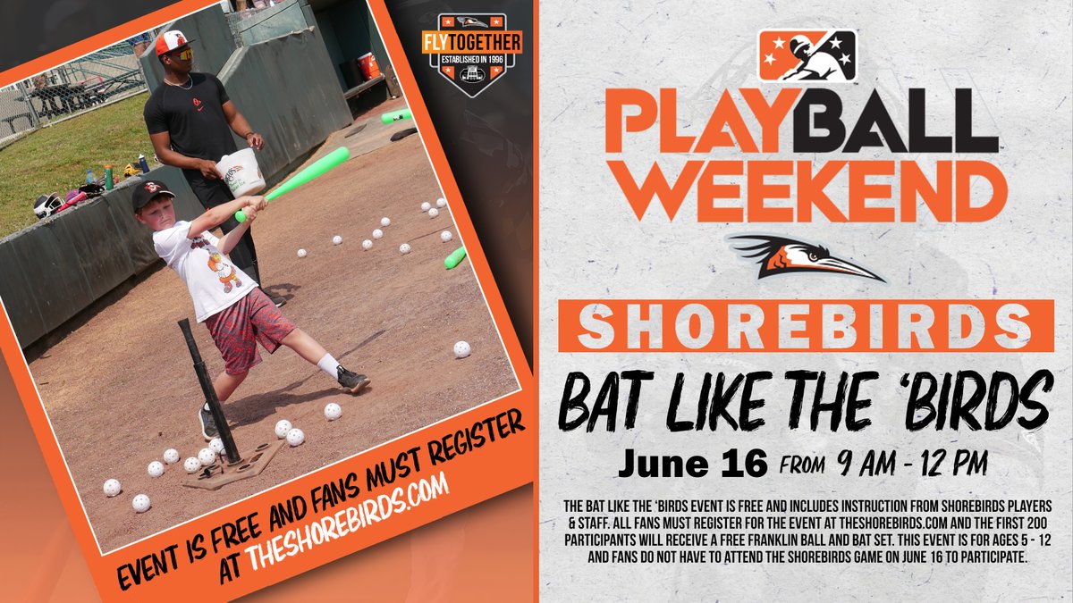 Sign up today to join the Shorebirds 'Bat Like the Birds Clinic on June 16 where your kids get to hit on the field and learn from the Shorebirds! Learn more and register through the link 👇

Register for Bat Like the 'Birds 👉 bit.ly/4bBZxN1

#FlyTogether | #CommUNITY