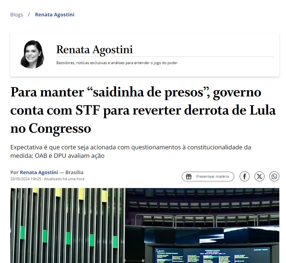 Para um congresso acovardado, não seria nada surpreendente. Você acha que o supremo vai manter a saidinha, atropelando o congresso? 1- Sim 2- Não Responda só número