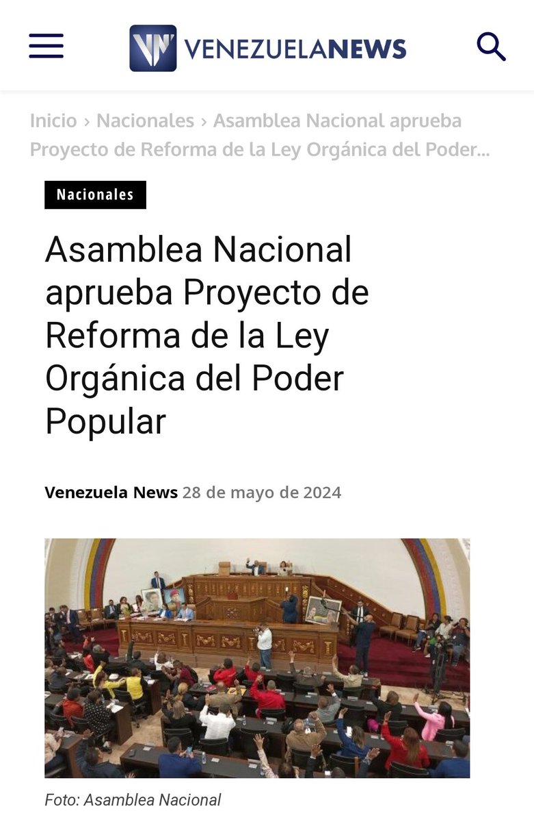 En Sesión Ordinaria, la Asamblea Nacional aprobó por mayoría calificada y en segunda discusión el Proyecto de Reforma de la Ley Orgánica del Poder Popular. #UnidosDeCorazón venezuela-news.com/asamblea-nacio…