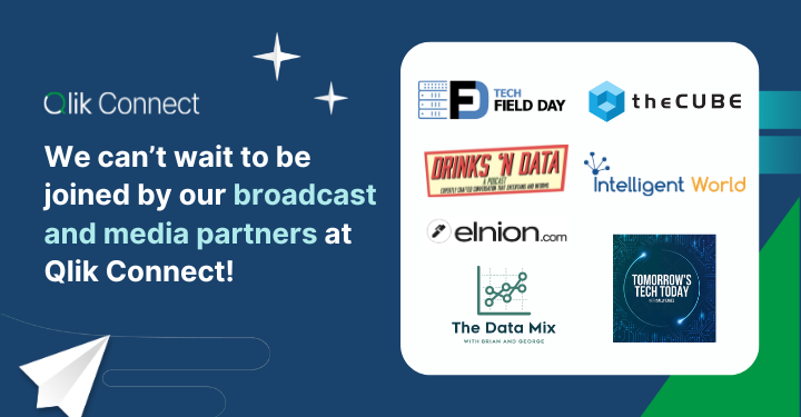 If you're joining us at #QlikConnect next week, get ready to hear from our broadcast and media partners @IntelligntWorld, @TechFieldDay, @dez_blanchfield, @drinksndata, The Data Mix with @brian_booden & @gsbeaton and @techradiottt with @sallyeaves! 🎙️ bit.ly/3VijaV9