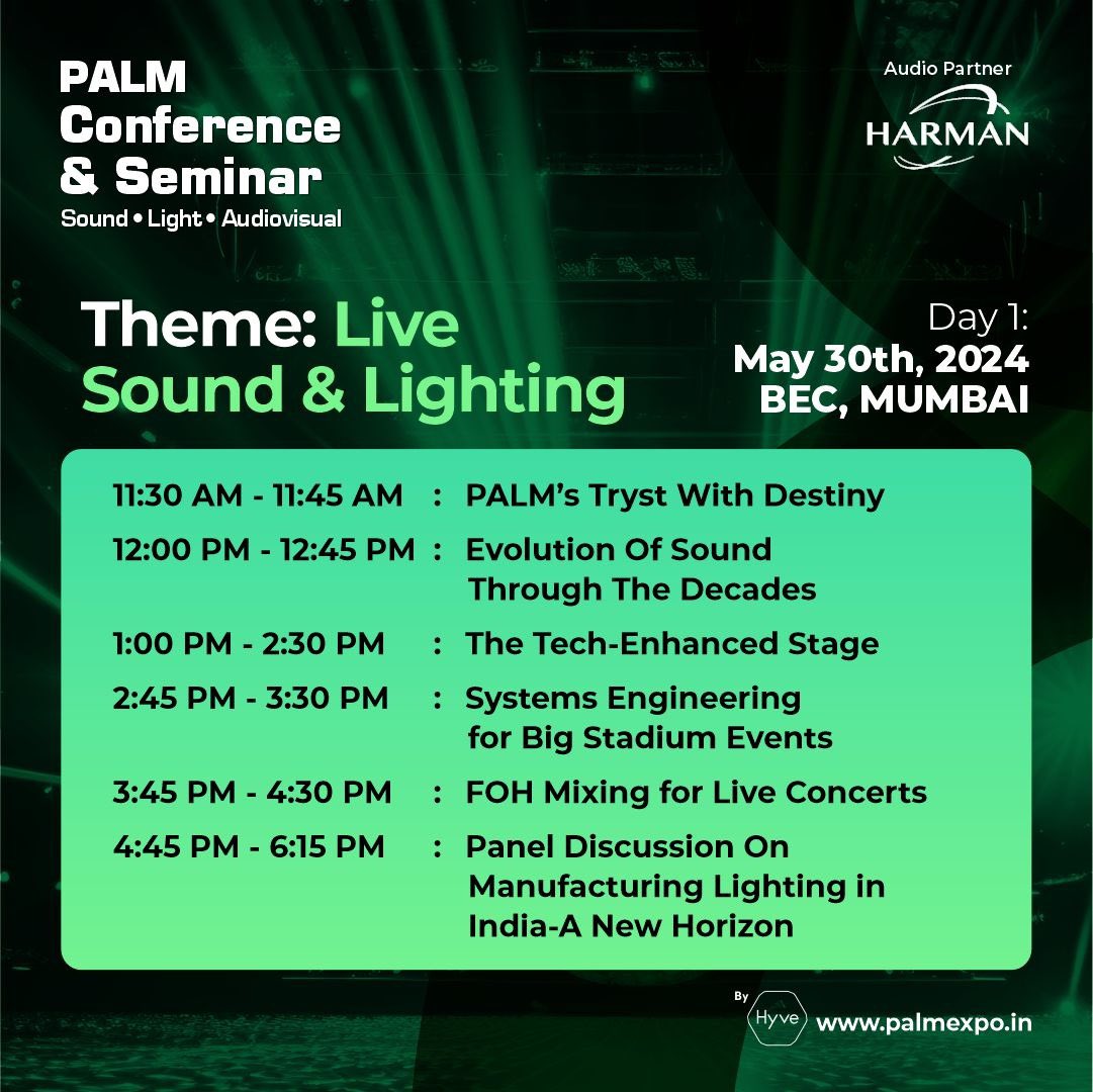 palm_expo's tweet photo. PALM Conference &amp; Seminar: Illuminating the Essence of Live Sound &amp; Lighting!🔊💡

🎉💡Explore the tech-enhanced stage, the intricacies of systems engineering, the art of FOH mixing, and the horizon of manufacturing lighting in India.

Register now #palmexpo2024 #expo2024 #harman https://t.co/cVK5CgZsms