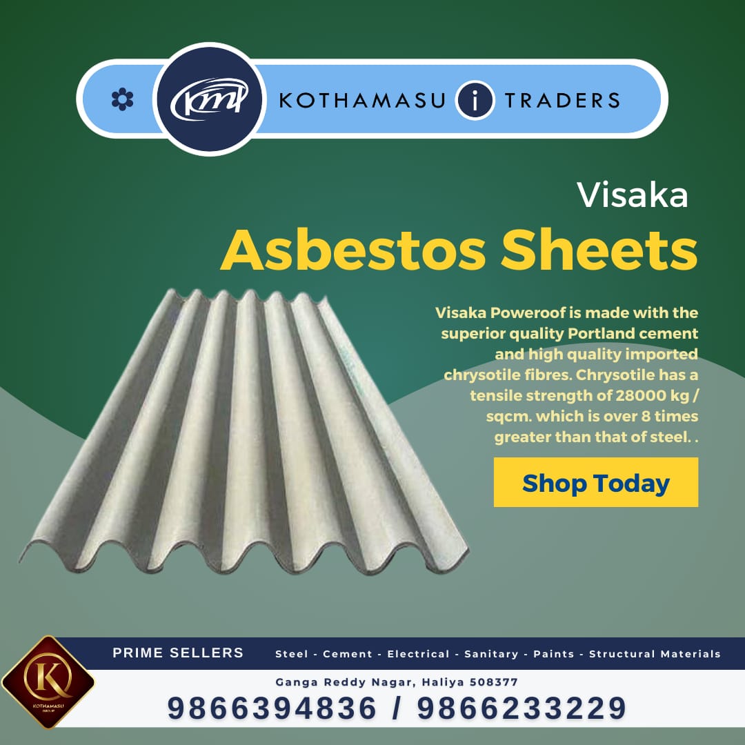 Kothamasuitrade's tweet photo. Looking for high-quality roofing solutions? Get the best for your construction needs today. Shop now at @kothamasuitrade 
📞 9866394836 / 9866233229
#AsbestosSheets #Visaka #RoofingSolutions #PrimeSellers #Cement #Electrical #Sanitary #Paints #StructuralMaterial #Construction https://t.co/2LLvQMbKas