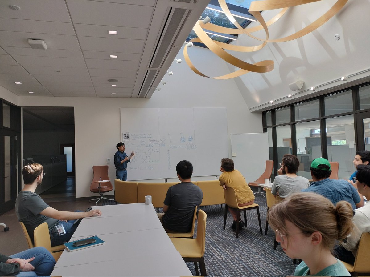 #QBioBreakfast featuring chalk talk from Chris Nam @YanBiofilmLab 

Chris wears a theoretical/computational hat 🤠 to think about phenotypic segregation in bacterial biofilms.