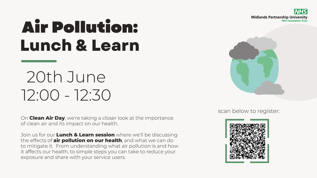 On Clean Air Day, we're taking a closer look at the importance of clean air and its impact on our health. Join us for our Lunch & Learn session where we'll be discussing the effects of air pollution on our health, and what we can do to mitigate it.