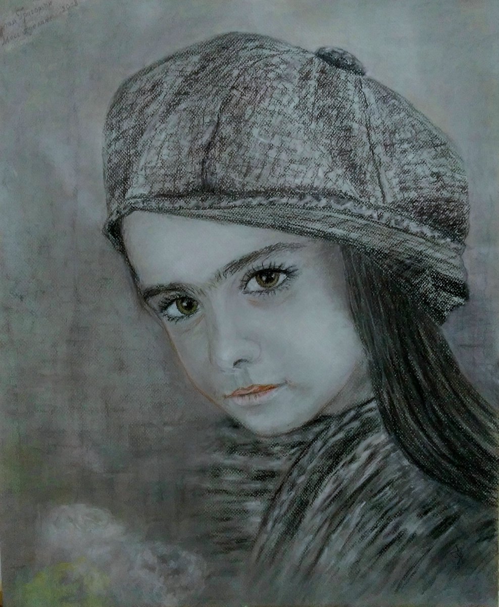 Rustam Grigoryan. Pastel drawing. Miss Adeline. A portrait of my daughter when she was still little.