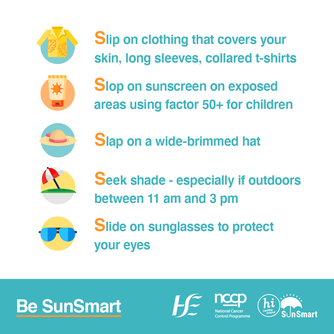 Protect yourself & your family by being SunSmart, even when it’s cloudy. #SunSmart 5 S’s: 👕Slip on clothing  🧴Slop on sunscreen (SPF 30+ for adults, 50+ for children) 👒Slap on a wide-brimmed hat  ⛱️Seek shade  😎Slide on sunglasses