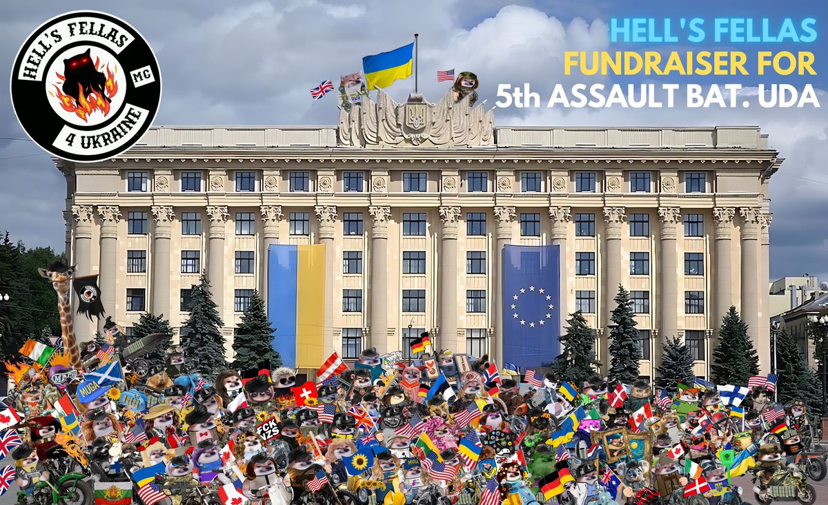 @CanadianKobzar This group photo of the smiling fellas from the latest fundraising ride by #HellsFellas at Kharkiv Freedom Square should bring a smile to everyone's face. The support for Ukraine remains strong! 😀👍