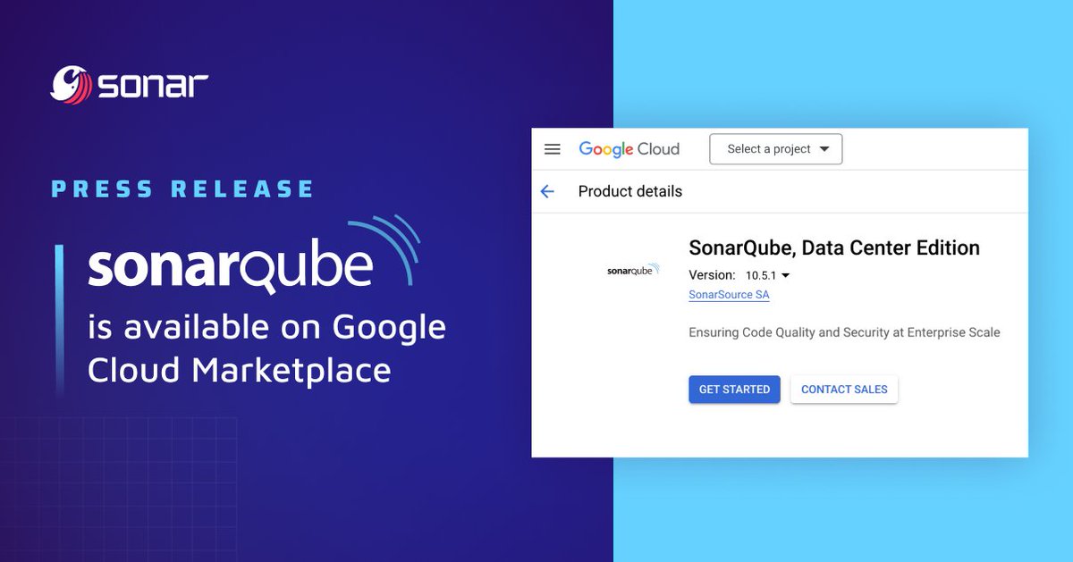 We’re excited to announce that SonarQube is now available on @GoogleCloud Marketplace! Key benefits include:
🔹Faster setup
🔹Seamless integration
🔹Scalbility
🔹Simplified cost-effectiveness 

#googlecloudpartners