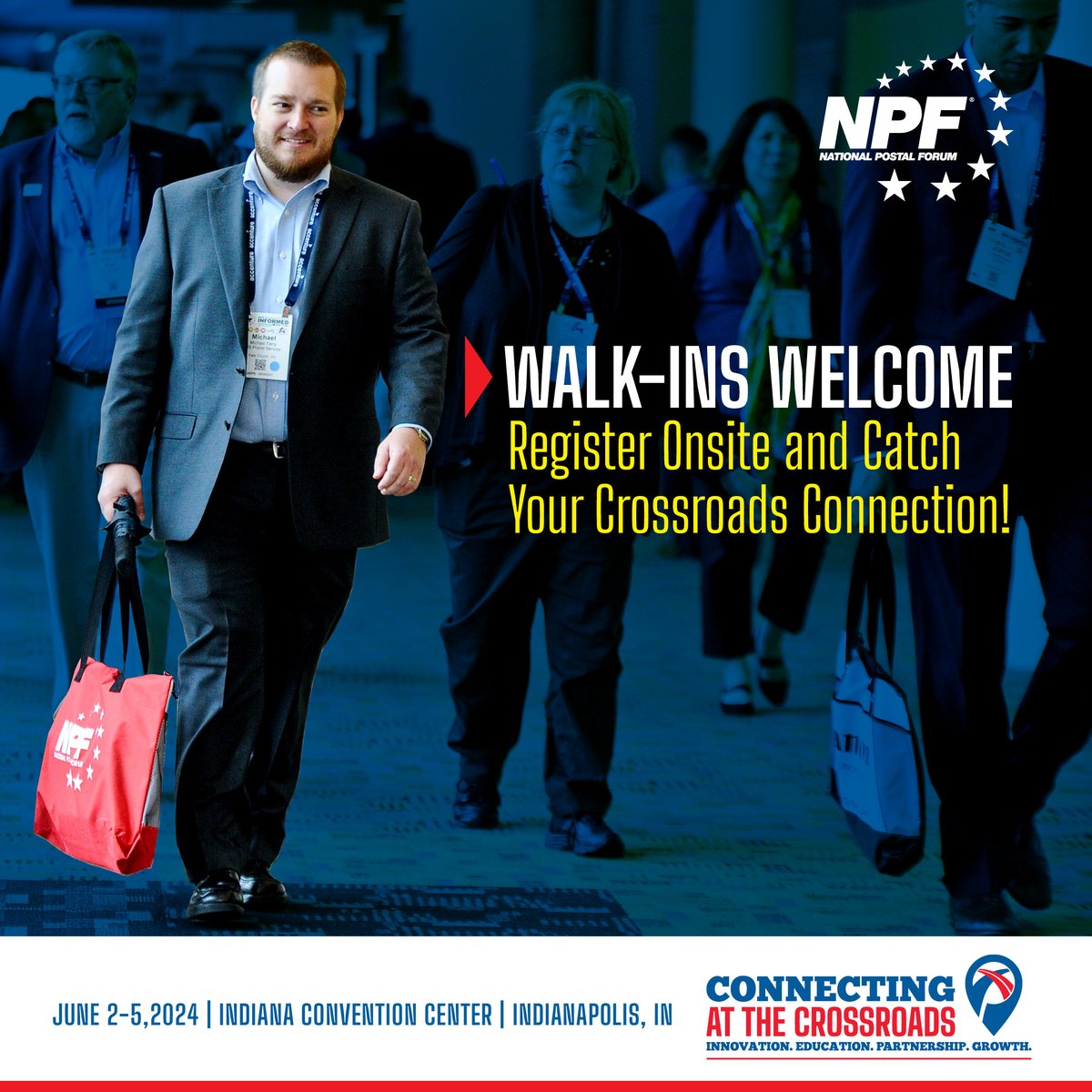 Your chance to attend #NPF2024 isn’t over! Walk-in registrations are welcome beginning 6/1. Don’t miss out on the opportunity to network, learn from #USPS leaders & discover the latest industry innovations. bit.ly/4edBnKL. #DeliveringForAmerica #ConnectingAtTheCrossroads