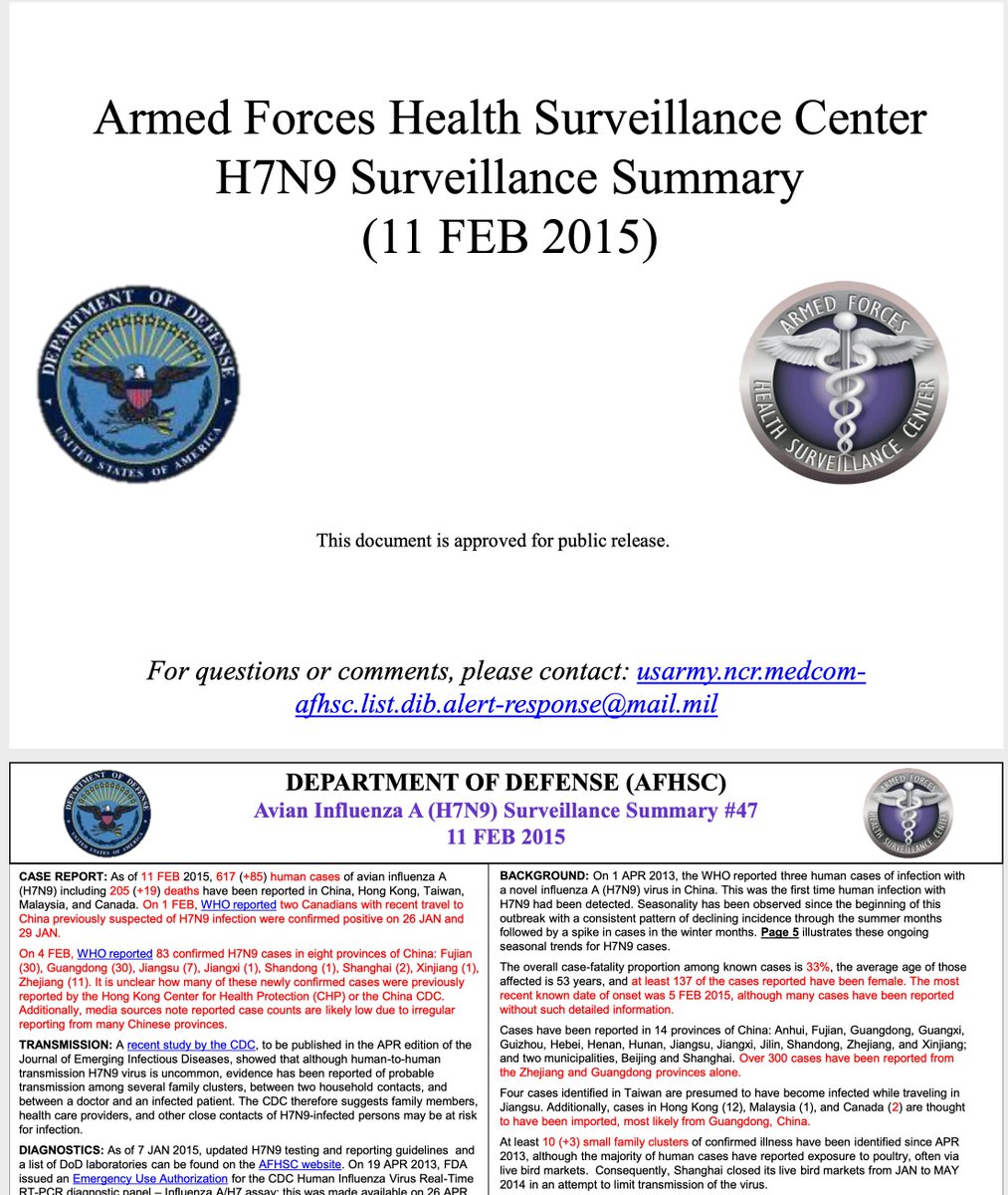 How many other Bird Flu outbreaks has the Pentagon monitored over the last 10 years? 2 others? 5 others? What other viruses, and where were the outbreaks? What weapons was the Army going to use to protect us? Or, was this more of an Air Force mission, because it's chickens?