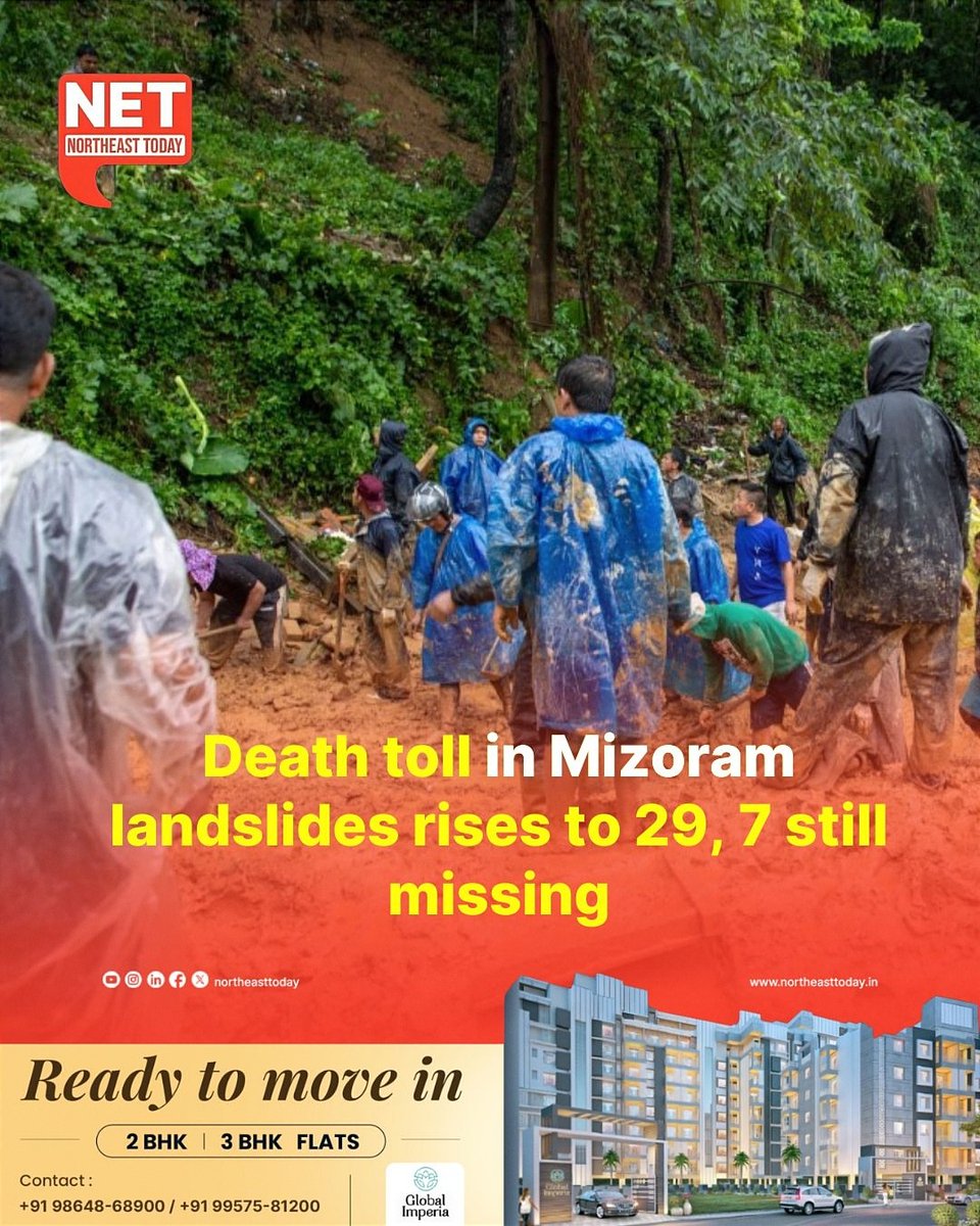 #Mizoram | The death toll in multiple landslides in Mizoram's Aizawl district mounted to 29 after four more bodies were recovered from various places, a police officer said on Wednesday.

Read more..
northeasttoday.in/2024/05/29/dea…

#landslide #DeathToll #missing #weathercrisis