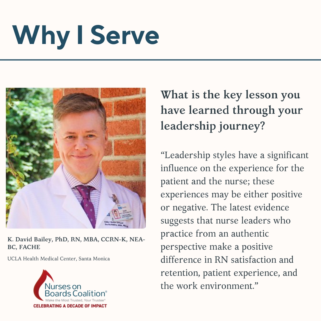 We are thrilled to share the journey of K. David Bailey, PhD, RN, MBA, CCRN-K, NEA-BC, FACHE, in our latest NOBC Why I Serve story.

Dr. Bailey has dedicated his career to enhancing healthcare through visionary leadership and collaborative innovation!

@ALSNResearch @UCLAHealth