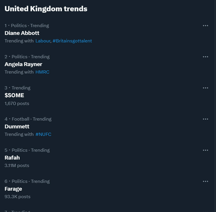 $SOME is now trending on X

🇬🇧Love British community!

#SOME #Trending #twitter