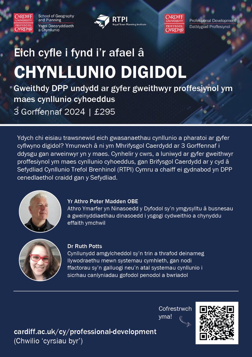 Calling all practicing planners! Digital planning can transform how you work for the better. Do you have the skills you need? Get on top of all things digital &amp; data with leading practitioners &amp; equip yourself for the future
<a href="/CUGeogPlan/">Geography & Planning</a> @RTPICymru <a href="/thepmadden/">Peter Madden</a> <a href="/CardiffUniCPD/">Cardiff Uni CPD</a>