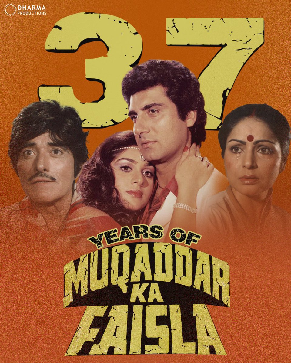 #MuqaddarKaFaisla turns 37 today!

A priest is framed and imprisoned for embezzlement and rape, which leaves his family in destitution. After his release, penniless and homeless, he sets out to seek revenge.

*ing #RaajKumar #Raakhee #RajBabbar #MeenakshiSeshadri 

Streaming on
