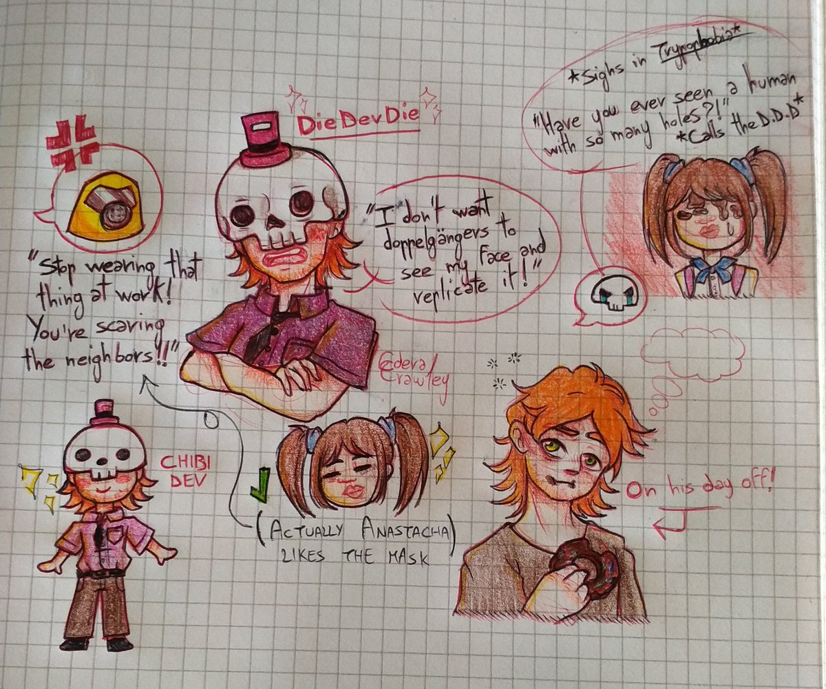 I'm at school and i spent the time trying to imagine <a href="/DieDevDie/">DieDevDie</a> as a doorman in TNMN :D
I thought about red hair and green eyes because of his skin in Fallout 4 and in Minecraft, so... Here it is!

#thatsnotmyneighbor #tnmn #fanart #anastachamikaelys #sketch #doodle #doorman