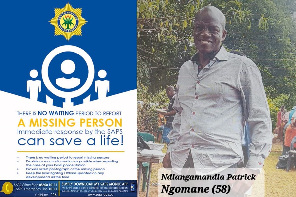 RT #sapsMP #SAPS Schoemansdal are requesting the public to help reunite Mr Ndlangamandla Patrick Ngomane (58) with his family in Driekoppies. He was reportedly last seen on 20/05 at around 08:00 when he left home in his vehicle, a silver Jaquar with registration KHZ 026 MP.