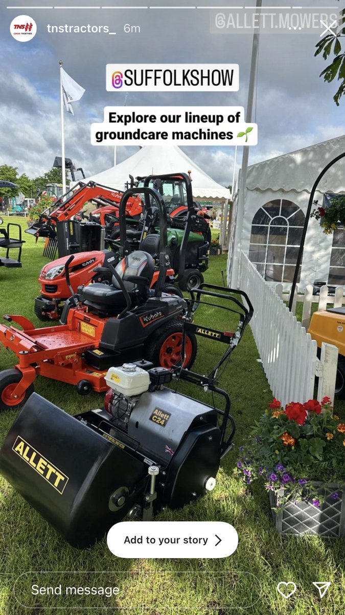 Based in Suffolk? @tnstractors are at the Suffolk show today #allettmowers