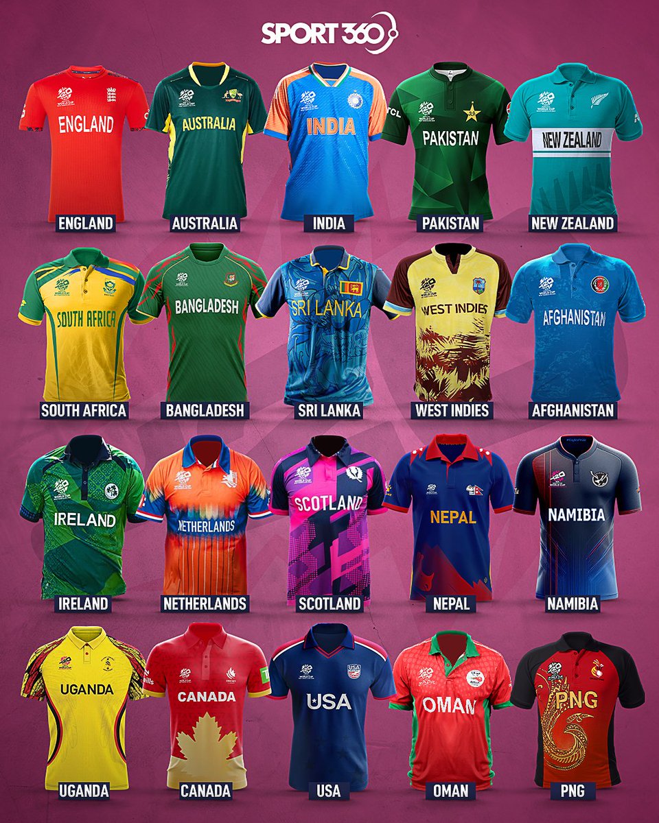 Which team has the best jersey? I'll go with Pakistan 🇵🇰🔥🔥

Excellent graphic by Sport360 ♥️

#T20WorldCup #T20WorldCup2024 #tapmad #HojaoADFree